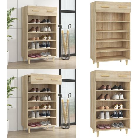 Mueble zapatero madera contrachapada color roble 60x35x105 cm - Mueble de zapatos - Madera contrachapada