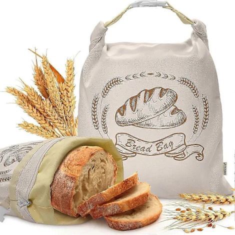 Zwei XL-Bienenwachs-Brotbeutel, geeignet für Sauerteigbrot, wiederverwendbar, aus Bio-Baumwolle, gefriergeeignet. (1/5)