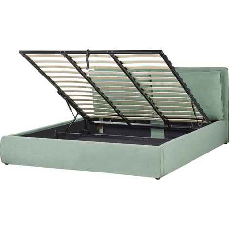 Cama con almacenaje de terciopelo verde menta 180 x 200 cm otomana Bajonna (1/5)