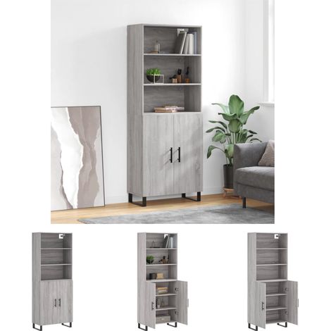 The Living Store - Highboard Grau Sonoma 69,5x34x180 cm Holzwerkstoff (1/5)
