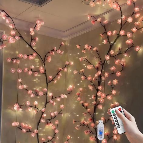 Luci decorative a LED a forma di ramo di ciliegio in fiore - 72 LED con telecomando - 8 modalità di illuminazione - Illuminazione decorativa per interni per pareti/finestre - 1,6 metri (1/5)