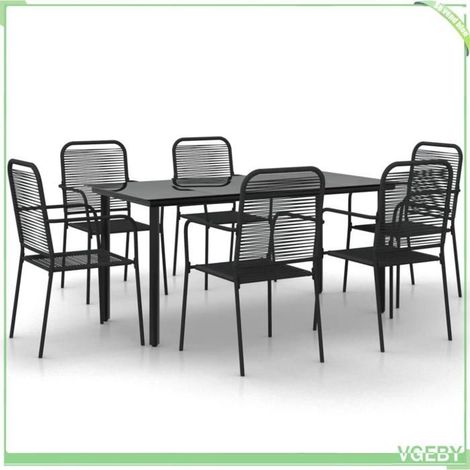 Ensemble à manger de jardin - FAFEICY - 3156537 - Noir - Corde de coton et acier - Table 160x80x74 cm (1/5)