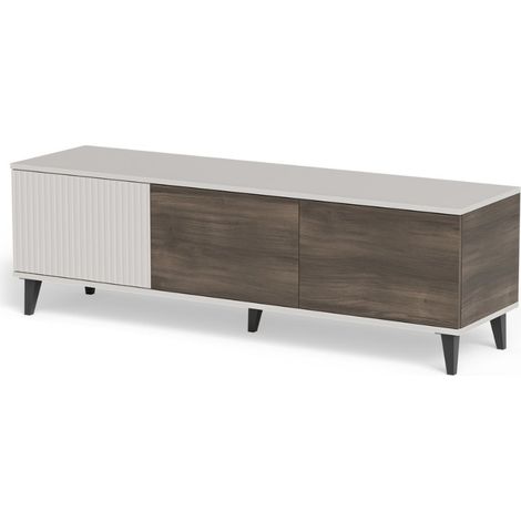 Meuble TV contemporain 3 portes beige aspect noyer 150cm PUMP (1/5)