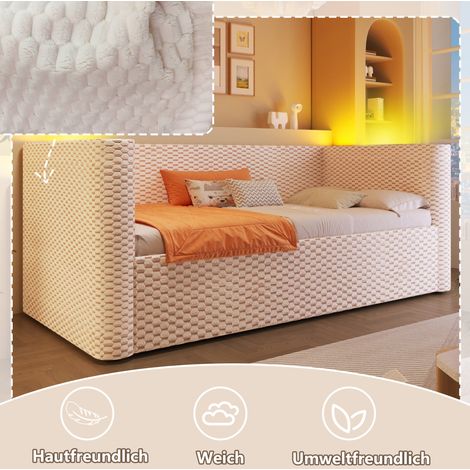 MEUBLIV Letto 90x200 cm beige con LED, vano idraulico e rete, senza materasso (1/5)