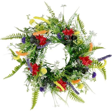 Couronnes de Printemps pour Porte d'entrée, 35 cm13,8 Pouces Couronne d'été de Fleurs Sauvages artificielles, Porte décorative Couronne de Printemps pour la Porte du Mur de Porte décor (1/5)