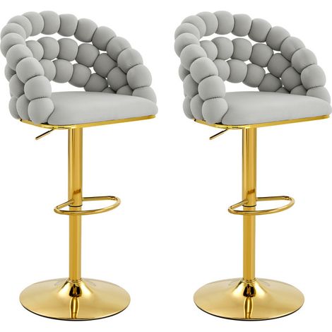 Barhocker 2er-Set Samt hellgrau, höhenverstellbar, Goldgestell DEMANN GMBH