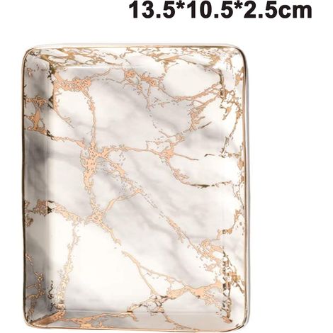 Bol En Céramique - Plateau Pour Bijoux En Marbre - Pour Anneaux Bracelets Colliers - Petit 13,5 X 10,5 Cm Ou Grand 20,5 X 12,5 Cm - Gris Or - 1 Pièce (1/5)