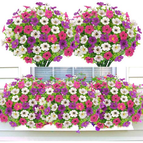 6 Bouquets De Fleurs Artificielles Violet Blanc Rose, Fleurs Artificielles en Plastique, Décoration De Plantes Artificielles (1/5)