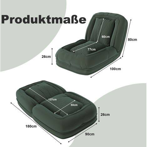 Klappbares Schlafsofa 180x90x26 cm grün, Rückenlehne 5-fach verstellbar, 2 Kissen MEUBLIV (1/5)
