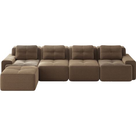 ELVMI Canapé modulable d'angle avec assise profonde, base antidérapante, en velours côtelé marron (1/5)