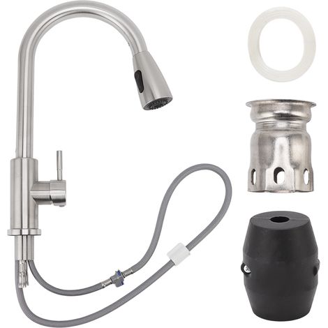 Pulldown Sink Faucet Universal Stainless Steel Brushed 360 Degree Rotatable Kitchen Tap for Home