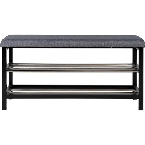VENETIE - Banc à Chaussures Acier Noir et Tissu Bleu (1/4)