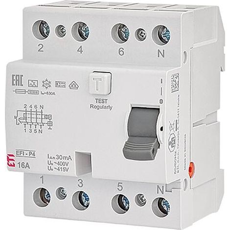 ETI Interrupteur différentiel EFI-P4 NL, 4 pôles, 40A, 0,03A, type A, non temporisé