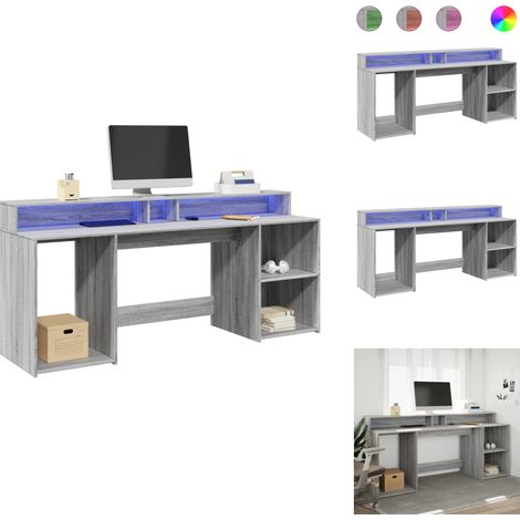 LED-Schreibtisch Grau Sonoma 200x55x91 cm Holzwerkstoff - Schreibtisch - Schreibtische - Bürotisch - Arbeitstisch (1/5)