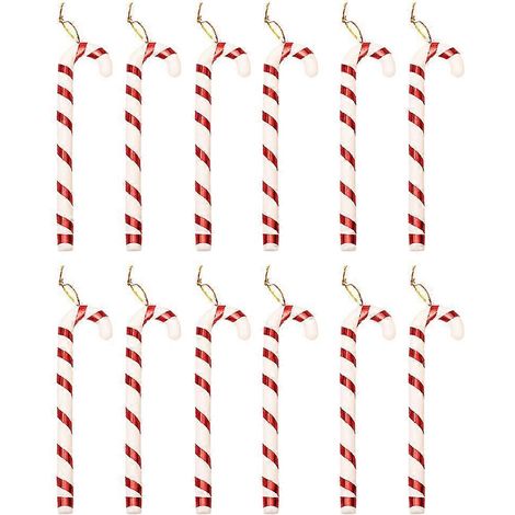 1 lot de 12 décorations de sapin de Noël en forme de canne à sucre, accessoires photo (rouge et blanc)-17CM-Red White