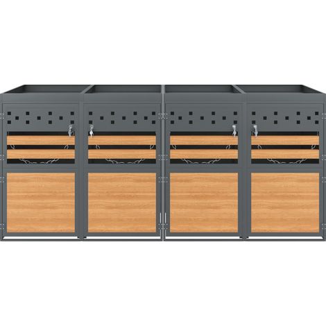 Mülltonnenbox für 4 Tonnen 120–240 L mit bepflanzbarem Dach, Metall, Anthrazit (1/5)