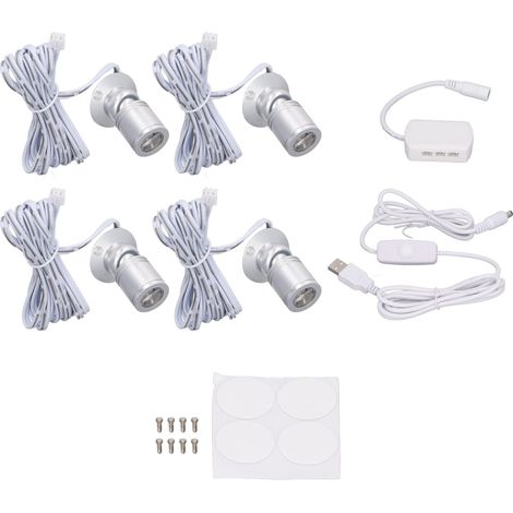 de 4 spots LED miniatures USB 5V à intensité variable pour