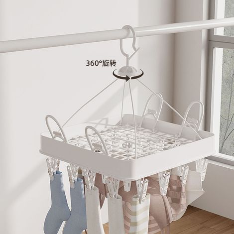 Étendoir à chaussettes pliable à pinces, multifonctionnel, pour sécher chaussettes, serviettes, sous-vêtements et vêtements de bébé. Blanc carré, 24 pinces, 33 x 33 x 33 cm. (1/3)