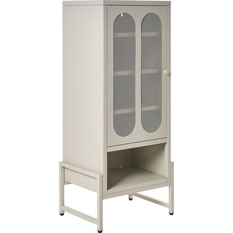 1 Door Sideboard Light Beige Cashmere Steel Oval Perforated Doors 5 Shelves Ventilation Slots Leg Caps Home Office Furniture Industrial Design SOLETTA (1/5)