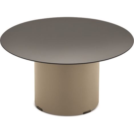 Tavolino tondo WAYLON 60 con base in metallo Beige e piano in vetro Fume' (1/2)
