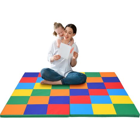 COSTWAY Kids Play Mat, Folding Patchwork Toddler Floor Mats with Waterproof Surface, Extra Thick Foam Playmat for Baby