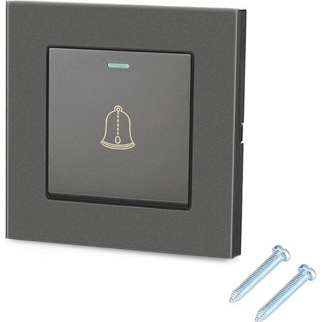 Interrupteur De Sonnette - 1 Unité - Verre Et Plastique - Résistant À L'eau 220250 V - Pour Maison Et Hôtel - Gris (1/5)