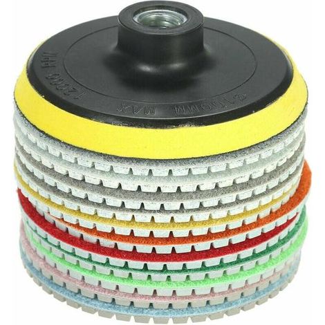 Kit de polissage diamanté 12 pièces (10 cm) + 1 plateau de support pour granit, marbre, pierre, carrelage, béton. (1/5)