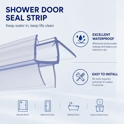Stech Homes Bath Shower Screen Door Seal Strip for 10mm Glass,Up to 15mm Gap,900mm Adjustable (1/3)