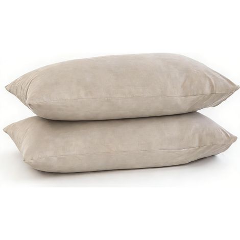 Taie D'oreiller - Coton Lavé 100 % - Texture Lin - Respirant Doux et Résistant - Taille King - Lot de 2 (1/5)