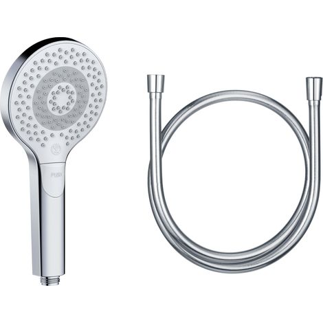 KLUDI-X3 Doccia soffione completo incl. tubo doccia, doccino per doccia a risparmio idrico opzionale con 3 tipi di getto, soffione doccia facile da pulire Ø 11,7 cm, flessibile doccia 1,60 m (1/5)