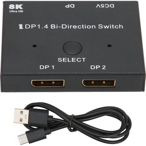 Sélecteur DisplayPort 2x1/1x2 bidirectionnel 8K 30Hz 5K 60Hz 4K 120Hz/60Hz pour moniteur PC portable (1/5)