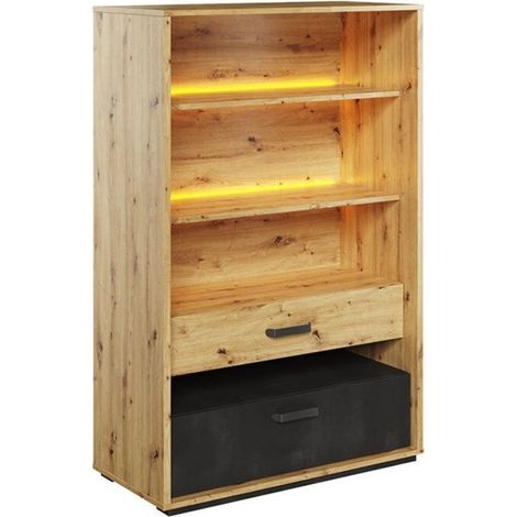Étagère Orlveno 105 , Ouvert, Avec tiroirs, Stratifié, Le nombre de portes: 0, Nombre de tiroirs: 2, 138x90x42cm, LED: Disponible (1/5)