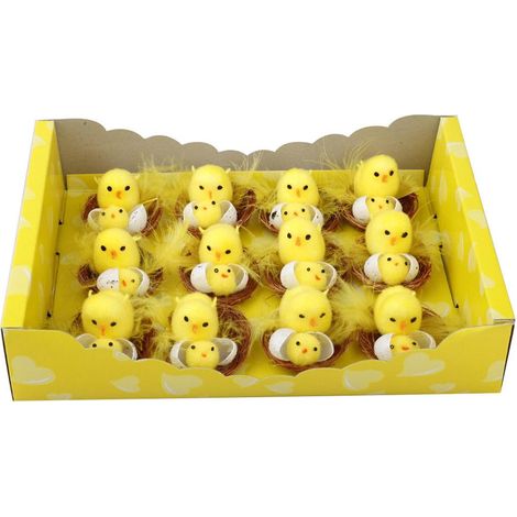 Lot de 12 mini poussins de Pâques jaunes, décoration de Pâques, jouet, mini poussins réalistes, décoration printanière pour la maison et le jardin, cadeaux et petits présents pour les enfants. (1/5)