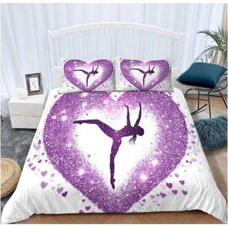 Housse de Couette 90x190 cm Gymnastique d'amour Violet Imprimé Parure de lit 2 Personnes 3 Pièces Literie,2 Taie d'oreiller - XQN (1/4)