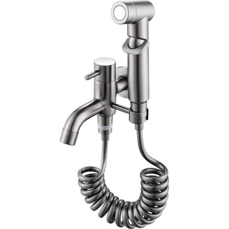 Robinet de lavabo de balcon tout cuivre avec douchette, tuyau flexible de 5 mètres - 1 ensemble, gris (1/3)