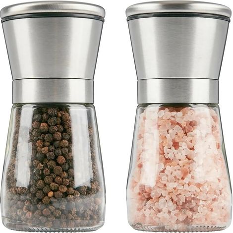2 moulins à sel et poivre, inox et verre, mouture réglable (1/5)