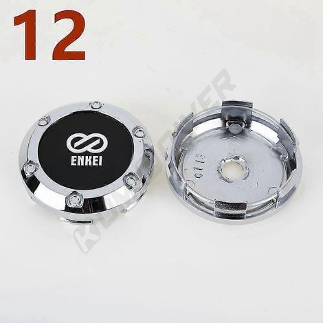4 cache-moyeux sport Enkei avec logo, autocollant argenté et noir, diamètre extérieur 66 mm / diamètre intérieur 62 mm, lot de 12 (1/5)