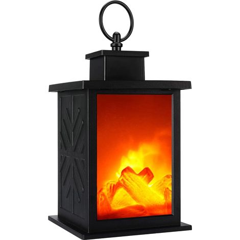 Lanterne de cheminée avec crochet de suspension et minuterie de 6 heures, fonctionnant sur piles, avec effet flamme LED vacillante, idéale pour la décoration intérieure et extérieure, notamment pour N (1/5)