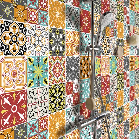 Stickers muraux - Sticker Mural Carrelage adhésif Cuisine Salle de Bain - 24 STICKERS CARRELAGES ORIANA - 24stickers10x10cm (1/5)