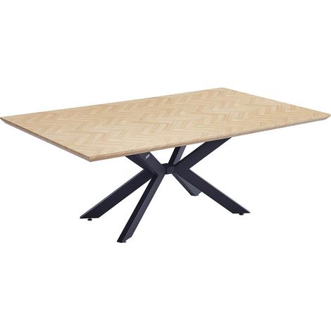 HOME DELUXE - Gruppo da pranzo quadrato AVENCIA con base a stella - 200 x 120 cm Fishbone Oak 4 sedie antracite  Dotazione 4 sedie, colore antracite