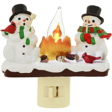Schneemann- und Lagerfeuer-Nachtlicht aus Kunstharz, mehrfarbige LEDs, energiesparende Weihnachts-Schneemannlampe, Heimdekoration