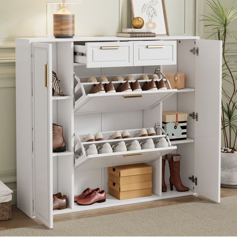 Schrank Aufbewahrung 120 cm Weiß mit Schubladen OKMYHOME (1/5)