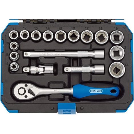 Draper 16359 18 Piece Metric 3/8" Sq Dr Hex Socket + Ratchet & Extension Bar Set (1/5)