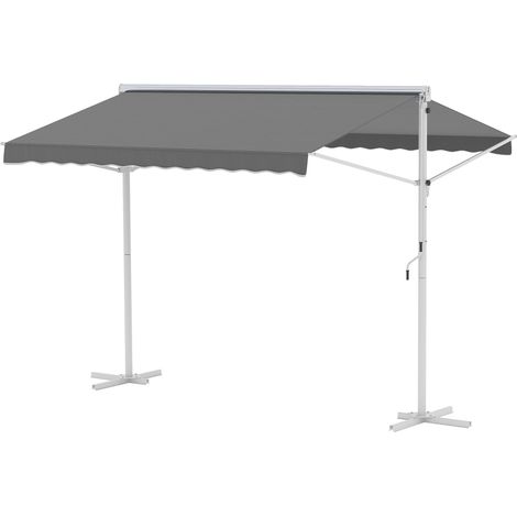 Outsunny Store Double Pente 3 x 3 m Manuel rétractable Inclinaison réglable Acier époxy Blanc Polyester imperméabilisé Anti-UV Gris