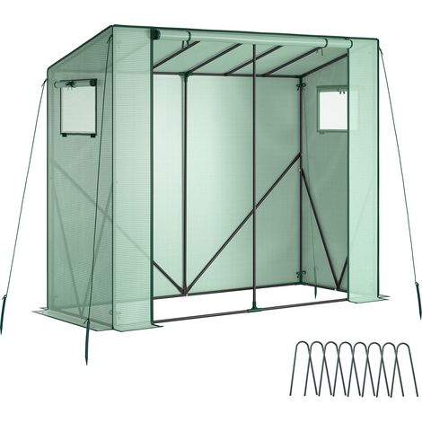 Serre plastique, cadre acier, film grillagé, vert 200x97x170cm