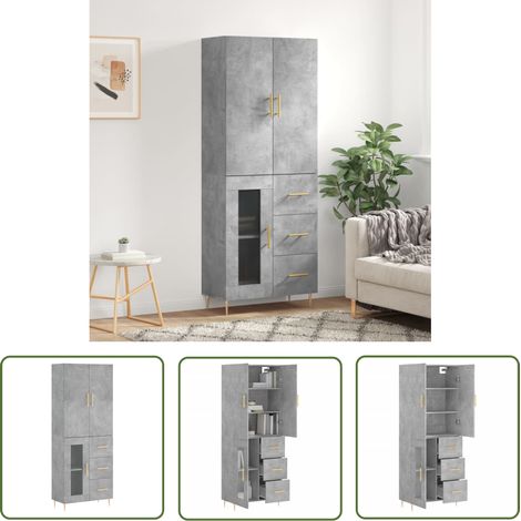 The Living Store Highboard Betongrau 69,5x34x180 cm Holzwerkstoff - Sideboard - Hochschrank - Wohnraumgestaltung - Möbelstück - Betonoptik (1/5)