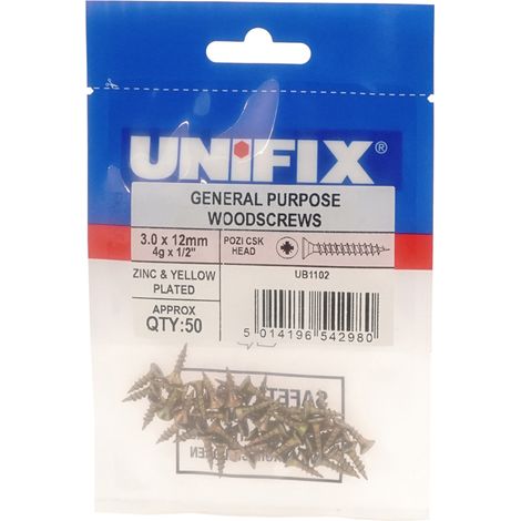Unifix Chippy Woodscrews 3.5 x 16mm - Bag of 50 - Box of 250