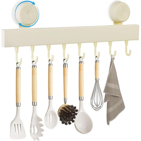 Barre Cuisine Ustensile avec Ventouse, Support Ustensiles Cuisine,Porte Ustensiles Cuisine Mural en Acier au Carbone, pour Salle de Bain, Salon,Beige (1/5)
