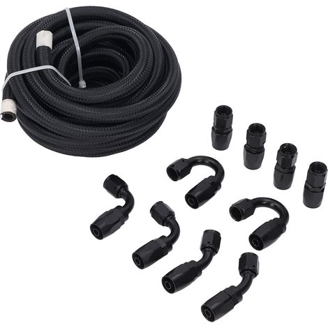 Kit de raccords pour conduite de carburant 6AN, tuyau de 6 m (20 pi), 10 raccords en aluminium anodisé noir, 500 psi, universel pour voiture et bateau (1/5)