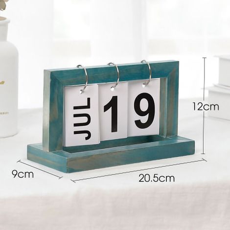 Flip-Kalender-Design aus blauem Kiefernholz – Wiederverwendbarer Tischkalender als Dekoration für Zuhause